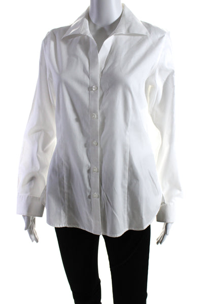 Foxcroft Womens Button Front Long Sleeve Collared Shirt White Cotton Size Medium