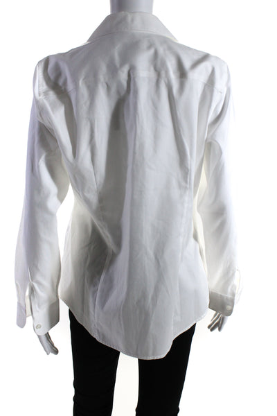 Foxcroft Womens Button Front Long Sleeve Collared Shirt White Cotton Size Medium