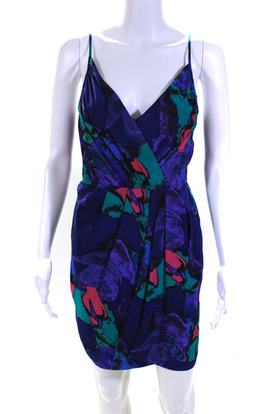 Yumi Kim Women's V-Neck Spaghetti Straps Wrap Multicolor Silk Mini Dress Size M