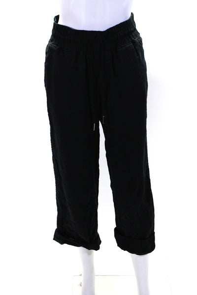 Quince Womens Linen High Rise Drawstring Waist Pants Black Size Extra Small