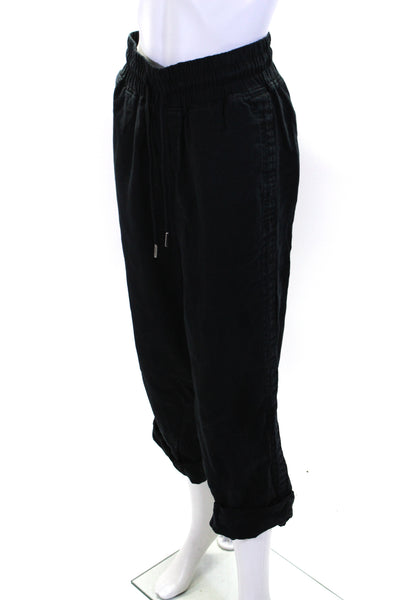 Quince Womens Linen High Rise Drawstring Waist Pants Black Size Extra Small