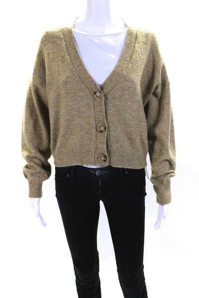 Mod Ref Womens Long Sleeves Button Down Cardigan Sweater Brown Wool Size Small