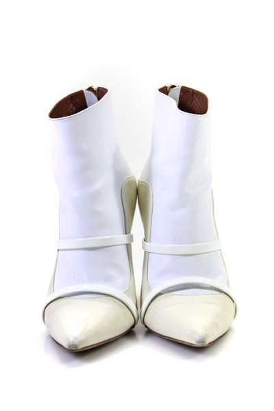 Malone Souliers Womens Point Toe Stiletto Ankle Boots White Leather 36.5 6.5