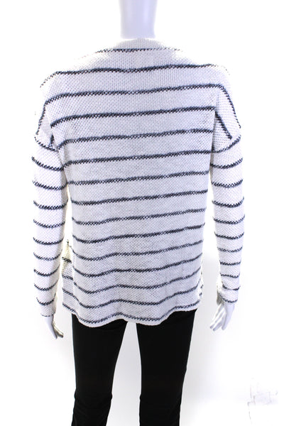 Sundry Womens Woven Striped Lace Up V Neck Sweater White Black Cotton Size 1