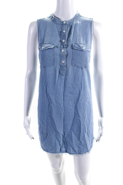 Splendid Womens Crew Neck Chambray Fringe Sleeveless Popover Dress Blue Small