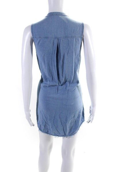 Splendid Womens Crew Neck Chambray Fringe Sleeveless Popover Dress Blue Small