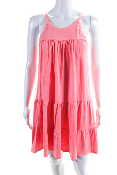 Sundry Womens Tiered Jersey Halter Sleeveless Mini Dress Pink Size 1