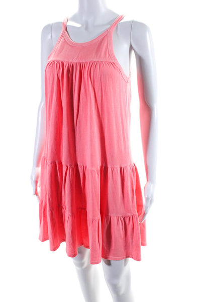 Sundry Womens Tiered Jersey Halter Sleeveless Mini Dress Pink Size 1