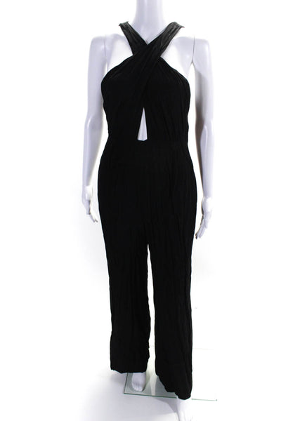 Mara Hoffman Womens Sleeveless V Neck High Rise Wide Leg Jumpsuit Black Size 6