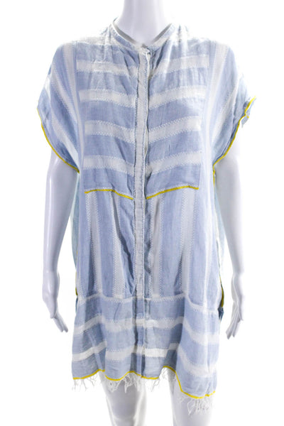 Lem Lem Womens Striped Short Sleeves Button Down Dress Blue White Size Small