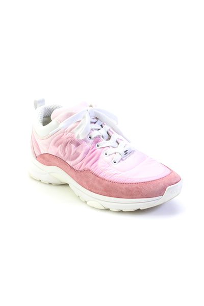 Chanel Womens Suede Trim Color Block Nylon CC Sneakers Pink Size 38 8