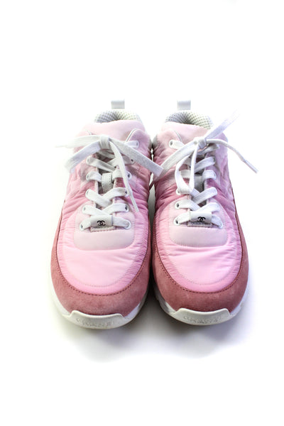 Chanel Womens Suede Trim Color Block Nylon CC Sneakers Pink Size 38 8