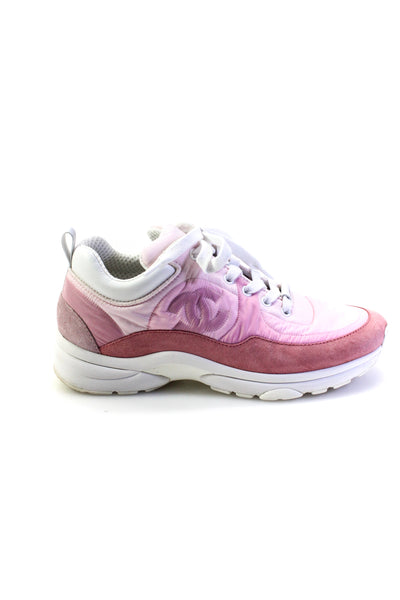 Chanel Womens Suede Trim Color Block Nylon CC Sneakers Pink Size 38 8