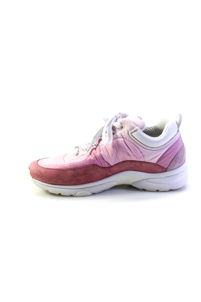 Chanel Womens Suede Trim Color Block Nylon CC Sneakers Pink Size 38 8