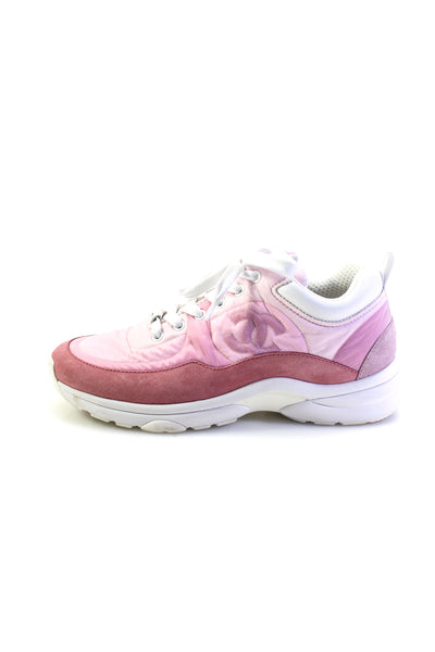 Chanel Womens Suede Trim Color Block Nylon CC Sneakers Pink Size 38 8