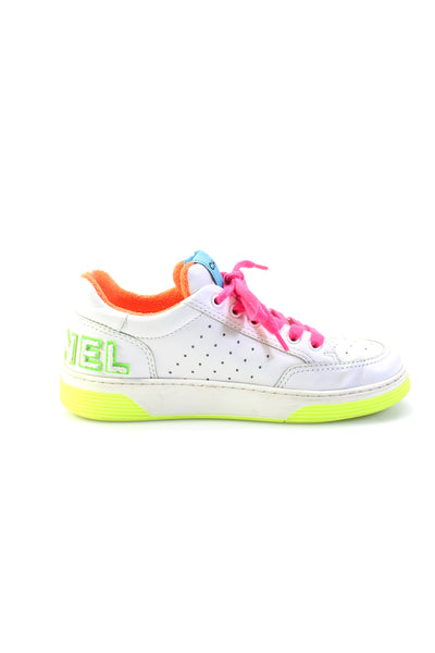 Chanel Womens Terry Lined Neon Color Block Sneakers White Pink Green Size 38 8