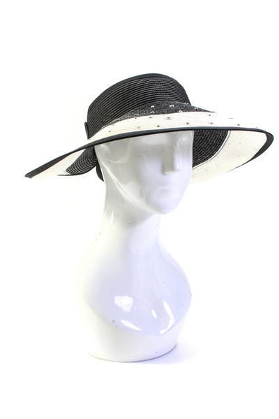 Carolyn Rowan Womens Rhinestone Color Block Wide Brim Visor White Black