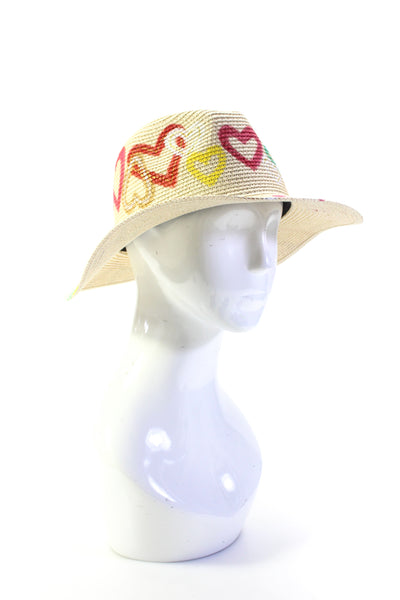 Bits & Pieces To Go Womens Airbrush Heart Straw Panama Hat Multicolor One Size