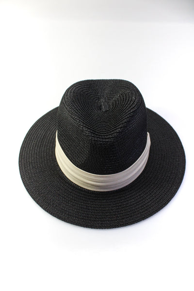 Bits & Pieces To Go Womens Twill Band Straw Wide Brim Hat Black One Size