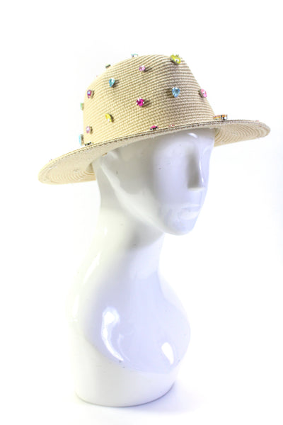 Bits & Pieces To Go Womens Iridescent Rhinestone Straw Panama Hat Natural