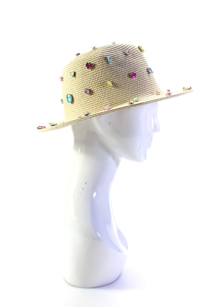 Bits & Pieces To Go Womens Iridescent Rhinestone Straw Panama Hat Natural