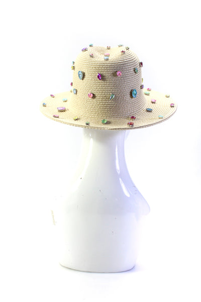 Bits & Pieces To Go Womens Iridescent Rhinestone Straw Panama Hat Natural