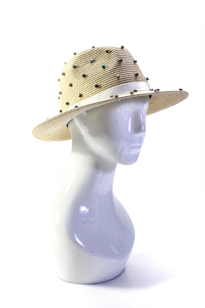 Bits & Pieces To Go Womens Rhinestone Studded Straw Wide Brim Hat Natural