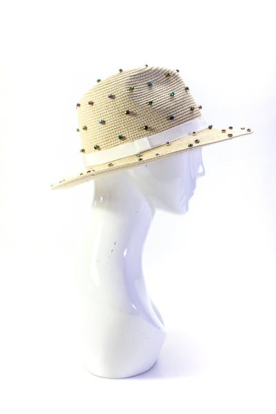 Bits & Pieces To Go Womens Rhinestone Studded Straw Wide Brim Hat Natural