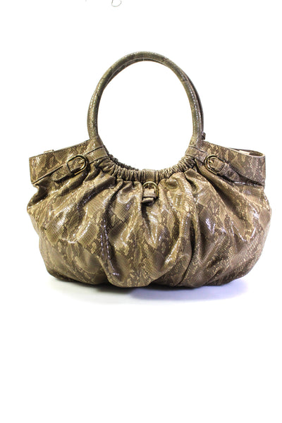 American Glamour by Badgley Mischka Womens Brown Snakeskin Print Shoulder Bag