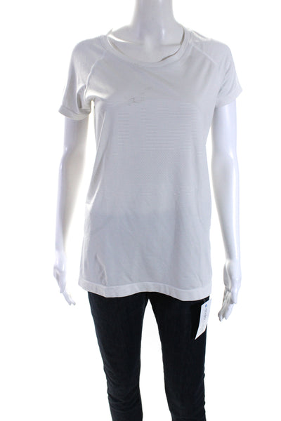 Lululemon Womens Striped Short Sleeves Crew Neck Tee Shirt White Size 10