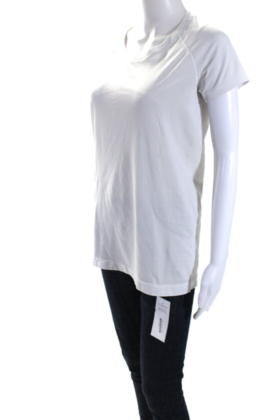 Lululemon Womens Striped Short Sleeves Crew Neck Tee Shirt White Size 10