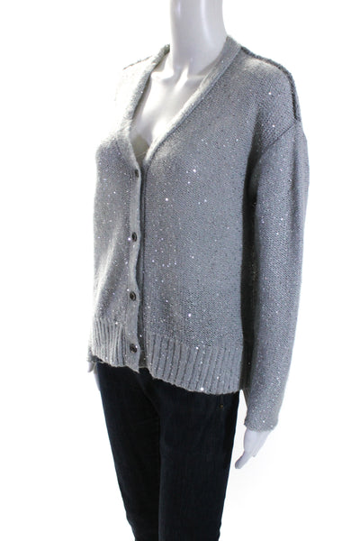 ATM Womens Sequined Long Sleeves Button Down Cardigan Sweater Gray Size Small