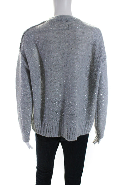 ATM Womens Sequined Long Sleeves Button Down Cardigan Sweater Gray Size Small