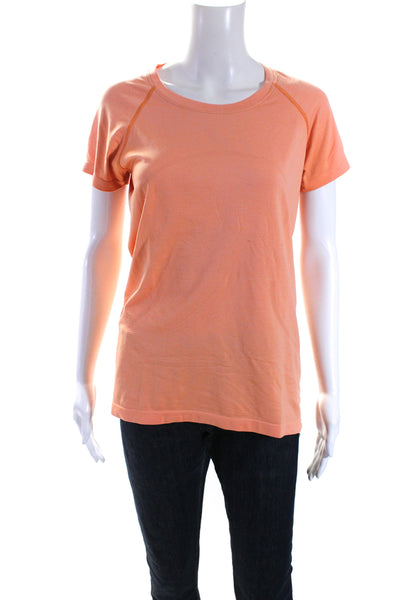 Lululemon Womens Striped Short Sleeves Crew Neck Tee Shirt Orange Size 10