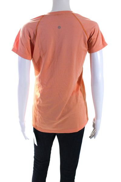 Lululemon Womens Striped Short Sleeves Crew Neck Tee Shirt Orange Size 10