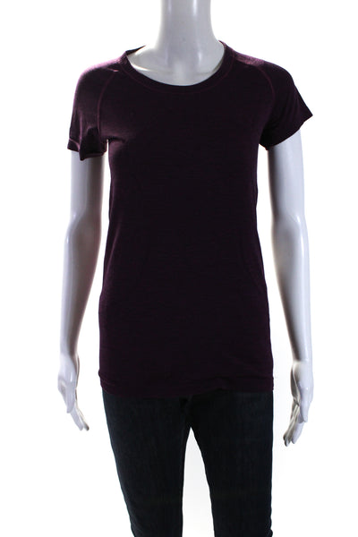 Lululemon Womens Short Sleeves Crew Neck Pullover Tee Shirt Purple Black Size 6