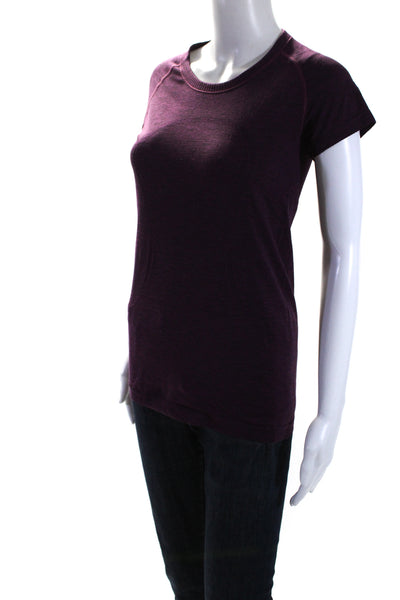 Lululemon Womens Short Sleeves Crew Neck Pullover Tee Shirt Purple Black Size 6