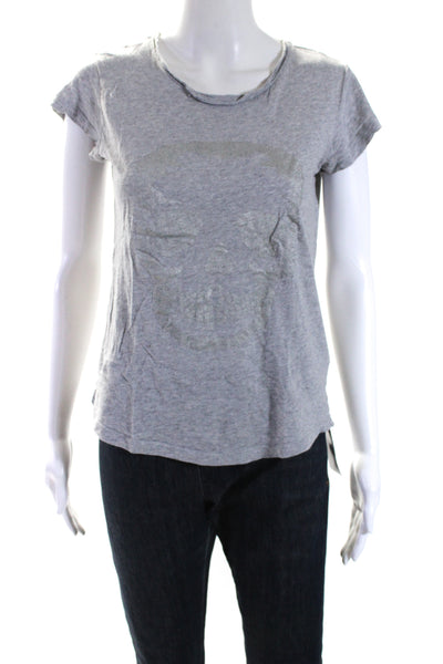 Zadig & Voltaire Womens Skull Print Short Sleeves Tee Shirt Gray Cotton Size Sma