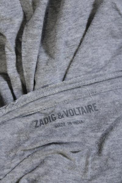 Zadig & Voltaire Womens Skull Print Short Sleeves Tee Shirt Gray Cotton Size Sma