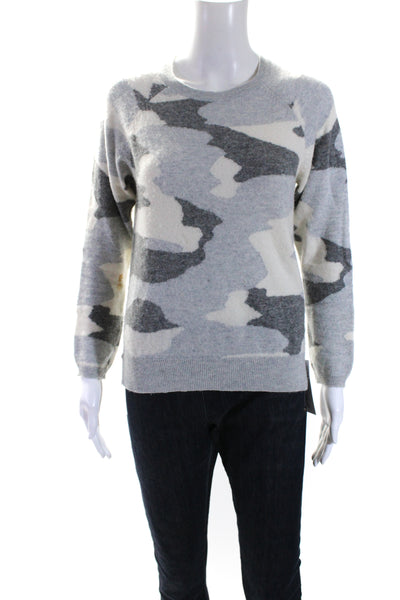 Brodie Womens Cashmere Camouflage Print Sweater Gray White Size Extra Small