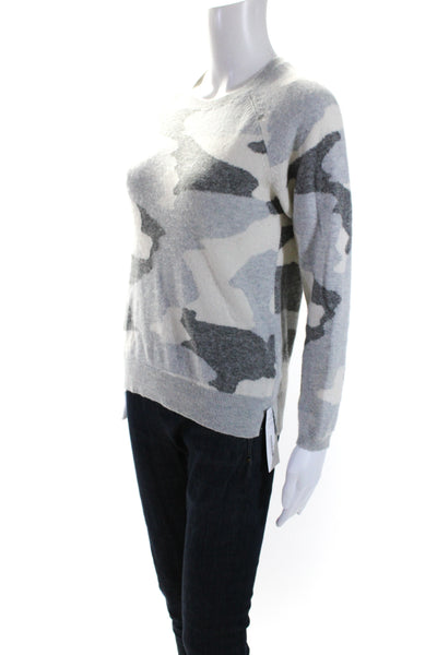 Brodie Womens Cashmere Camouflage Print Sweater Gray White Size Extra Small