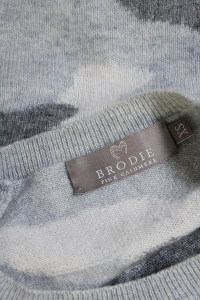 Brodie Womens Cashmere Camouflage Print Sweater Gray White Size Extra Small