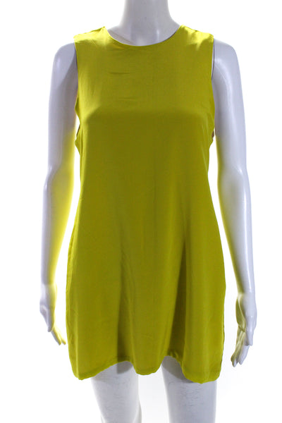 Naven Womens Back Zip Sleeveless Crew Neck Silk Mini Shift Dress Yellow Medium