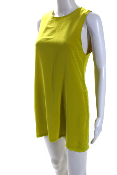 Naven Womens Back Zip Sleeveless Crew Neck Silk Mini Shift Dress Yellow Medium