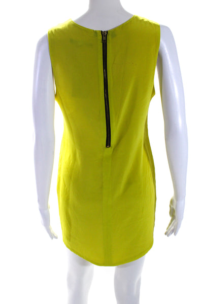 Naven Womens Back Zip Sleeveless Crew Neck Silk Mini Shift Dress Yellow Medium