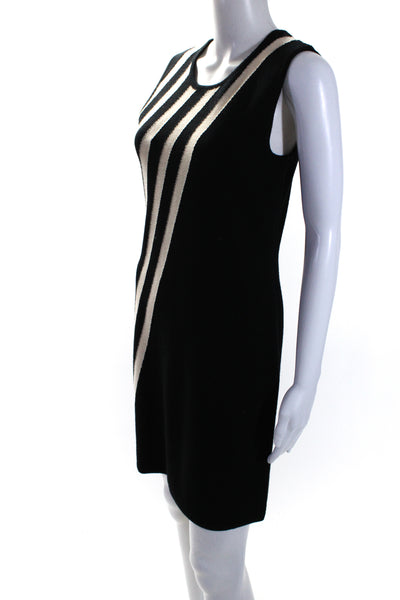 Milly Womens Back Zip Crew Neck Chevron Knit Shift Dress Black White Size Medium