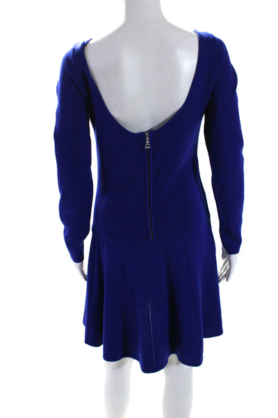 Milly Womens Back Zip Long Sleeve Knit A Line Sweater Dress Blue Wool Size 8