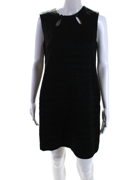 Milly Womens Back Zip Sleeveless Cut Out Crew Neck Shift Dress Black Size 8