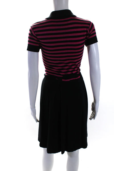 Milly Womens Short Sleeve Collared Striped Knit Dress Black Pink Silk Petite