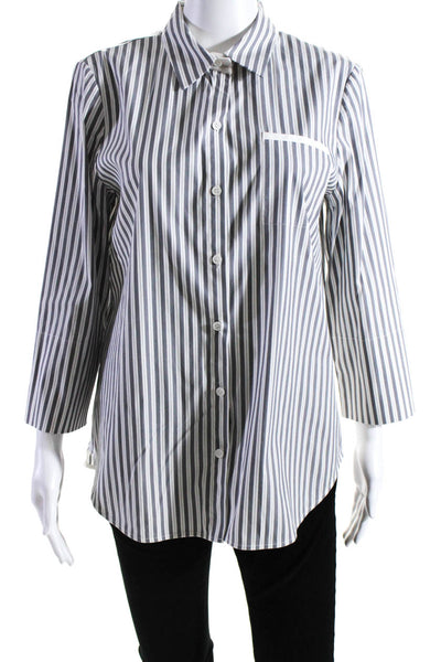 Lem Lem Womens Striped Short Sleeves Button Down Dress Blue White Size Small